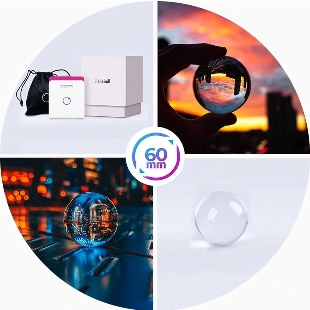 Lensball Pocket60mm,K9 Clear Crystal Ball photo Sphere + Microfi…